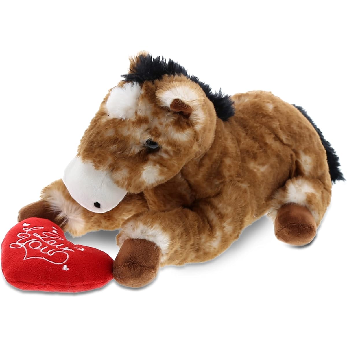DolliBu I Love You Plush Lying Down Brown Horse - Cute Stuffed Animal with Heart and Name for Valentine's Day/Anniversary/Romantic Date/Boyfriend/Girlfriend Gift - 10.5 Inch