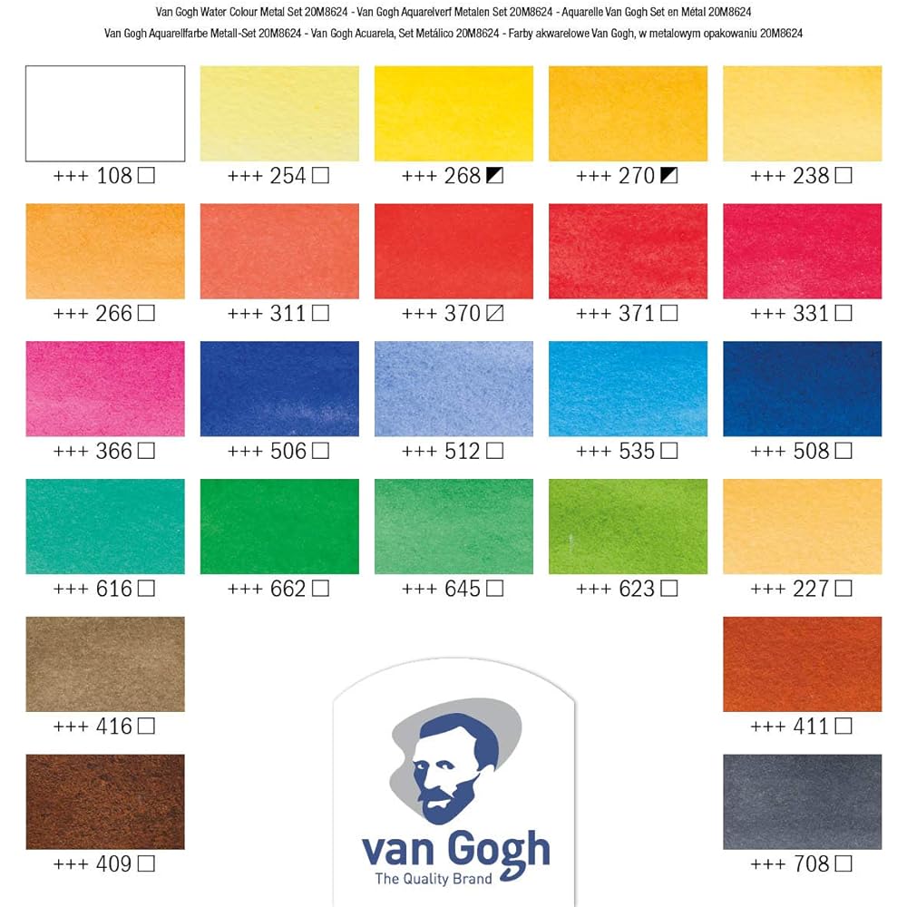 Talence Solid Watercolor Paint Van Gogh 24 Colors Metal Case T.20M8624 Half Pan