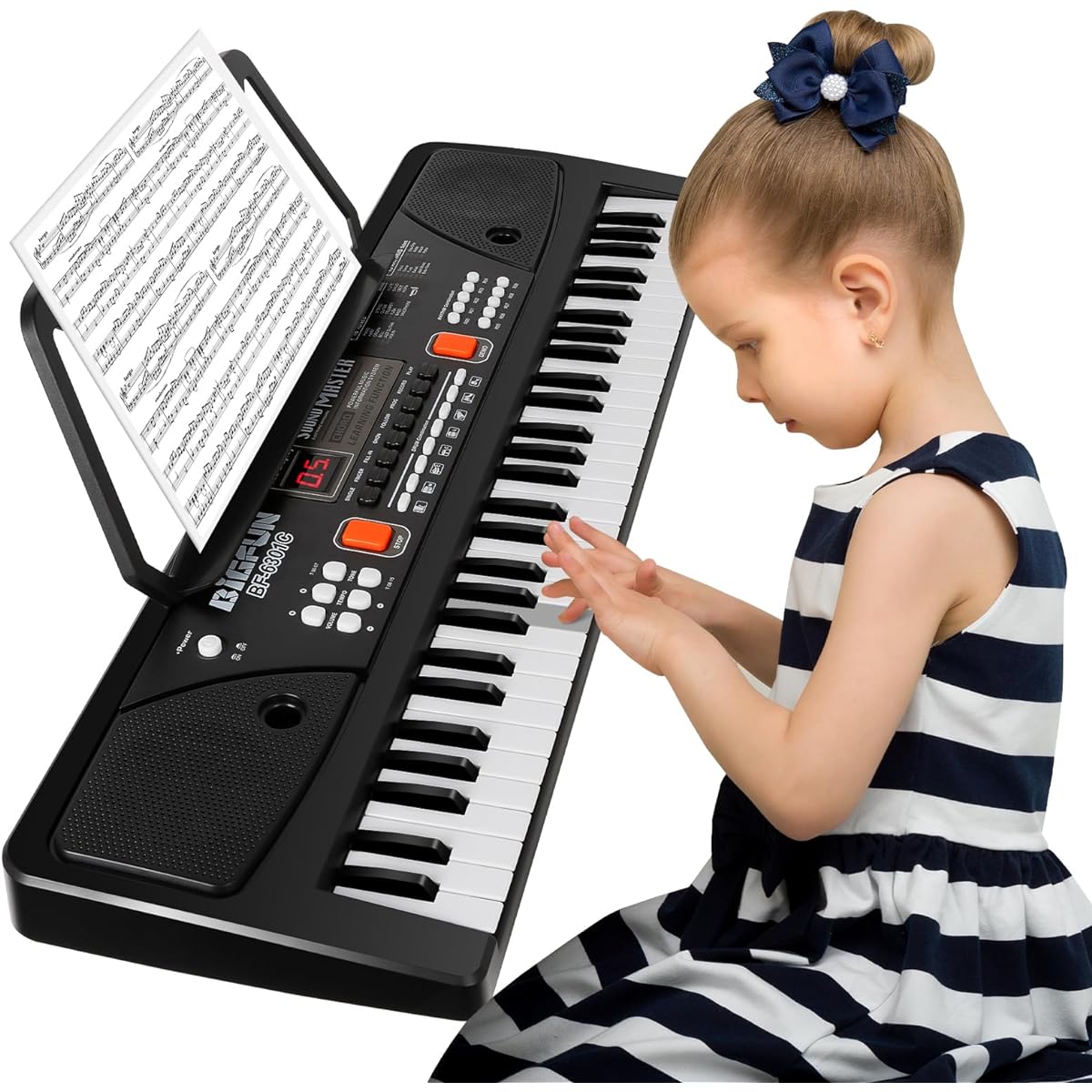 M SANMERSEN Piano for Kids with Microphone Keyboard Piano for Beginners Electronic Keyboard 61 Keys Dual Speakers LED Display AUX-IN Jack Music Stand Piano Toy for Boys Girls 3-12 Years Old