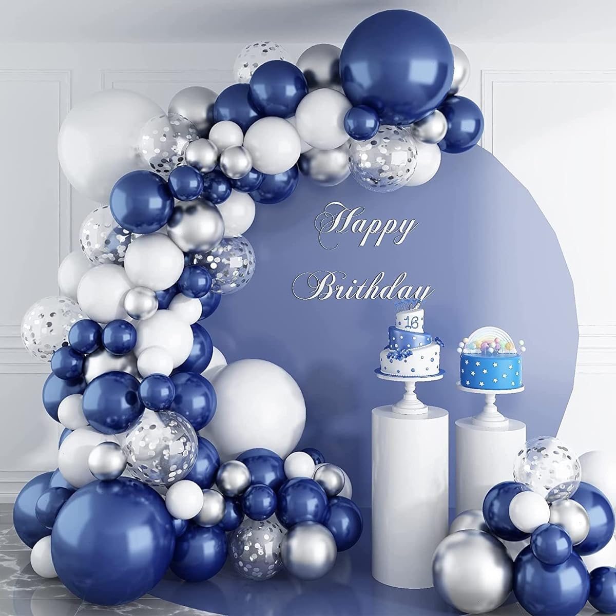 CANREVEL 127pcs Navy Blue Silver Balloon Garland Kit White Silver Confetti Balloon Arch Kit for Birthday Party Baby Shower Wedding Graduation Prom Decorations