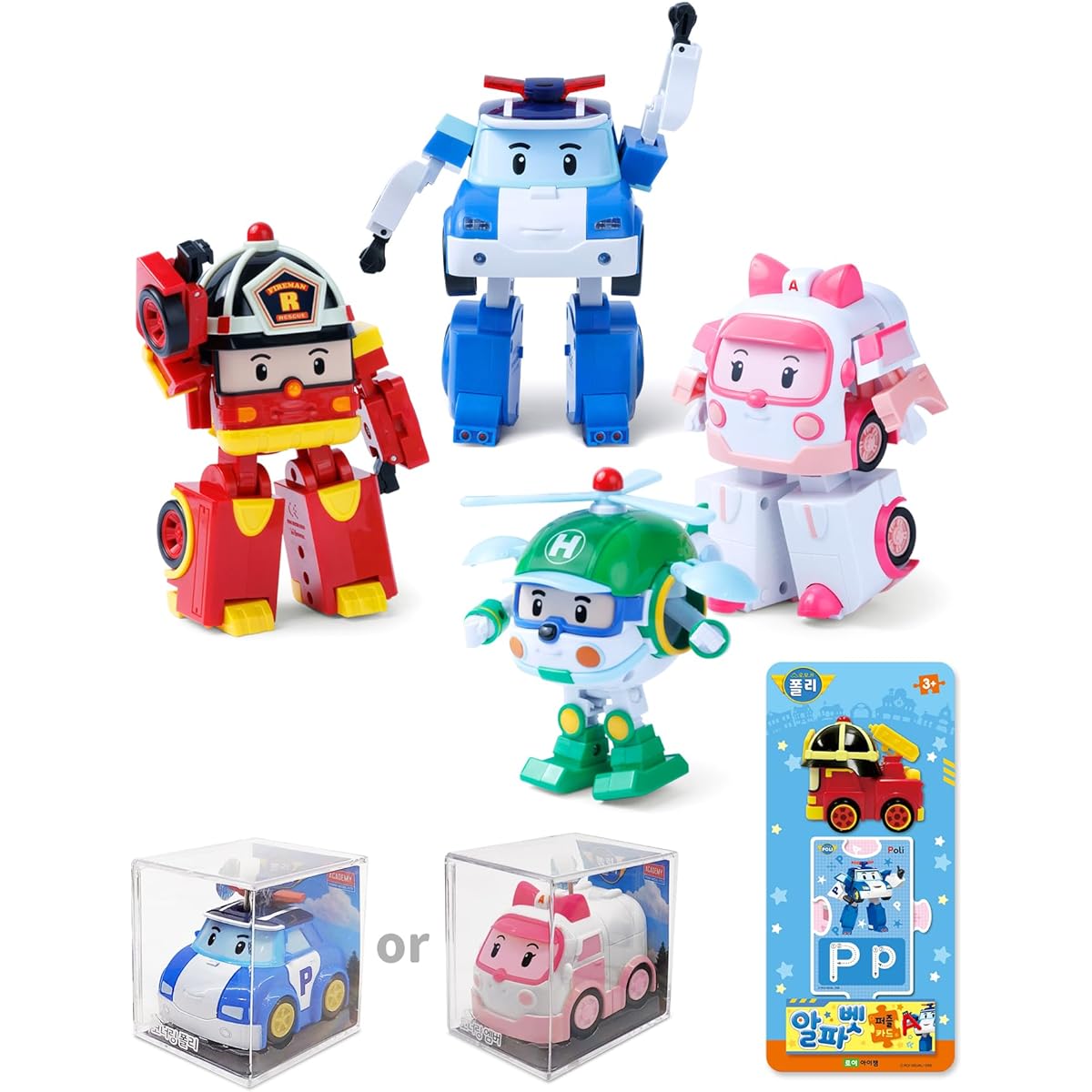 Robocar Poli 4-inch transforming robot 4-piece set (Polly + Amber + Roy + Helly) Official product from the head office Robocar Poli 2-year-old 3-year-old 4-year-old 5-year-old Present Birthday Graduation Entrance Children's Day