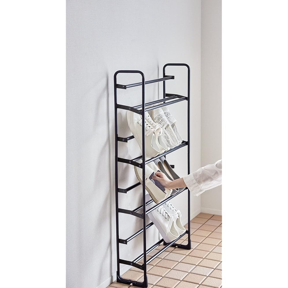 Tenma Easy to put in and take out shoes, retractable shoe rack, 4 tiers, matte black, width 54~81 x depth 17 x height 104cm, PRX beauty style