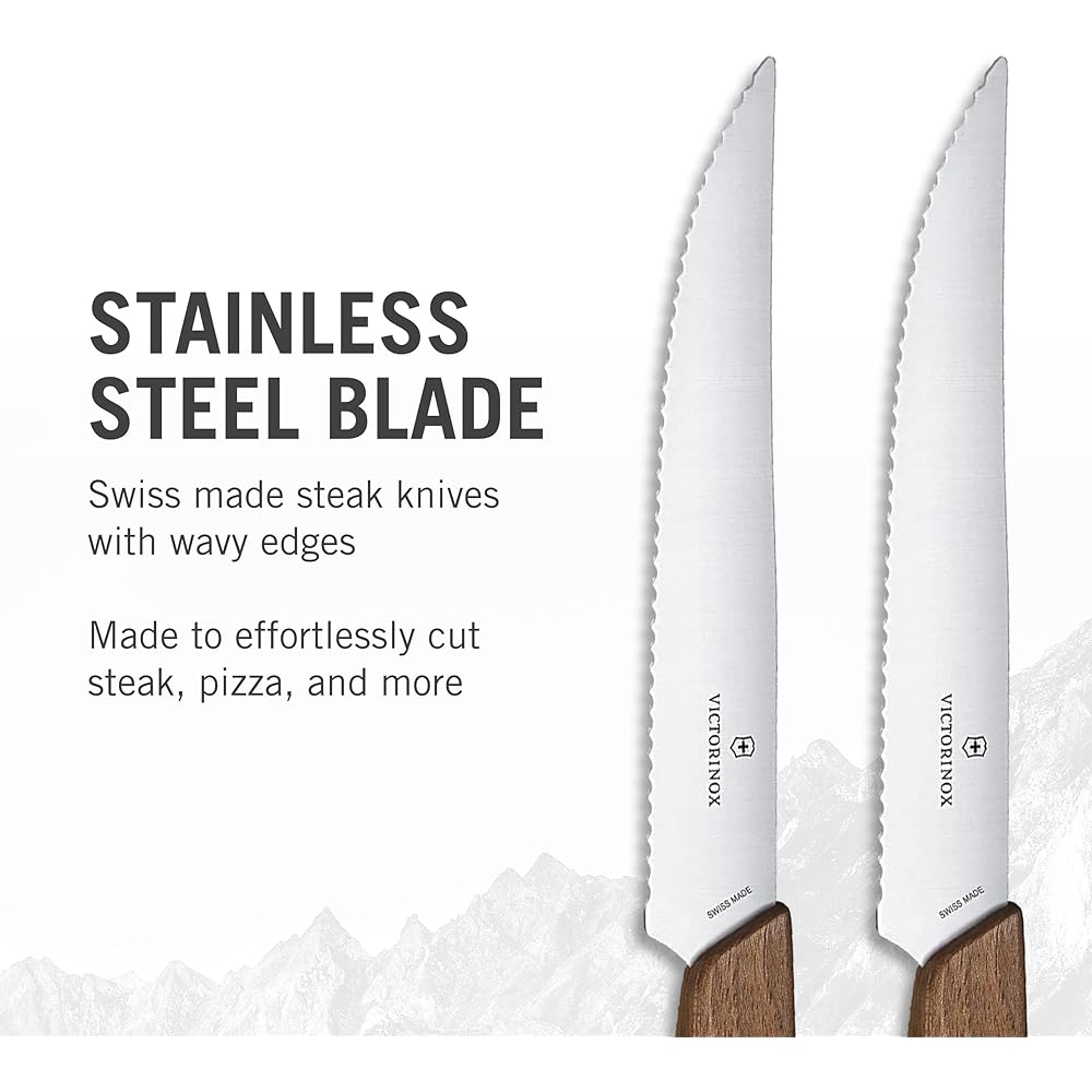 VICTORINOX Petty Knife Steak Knife Wave Blade 12cm Wood Set of 2 6.9000.12WG