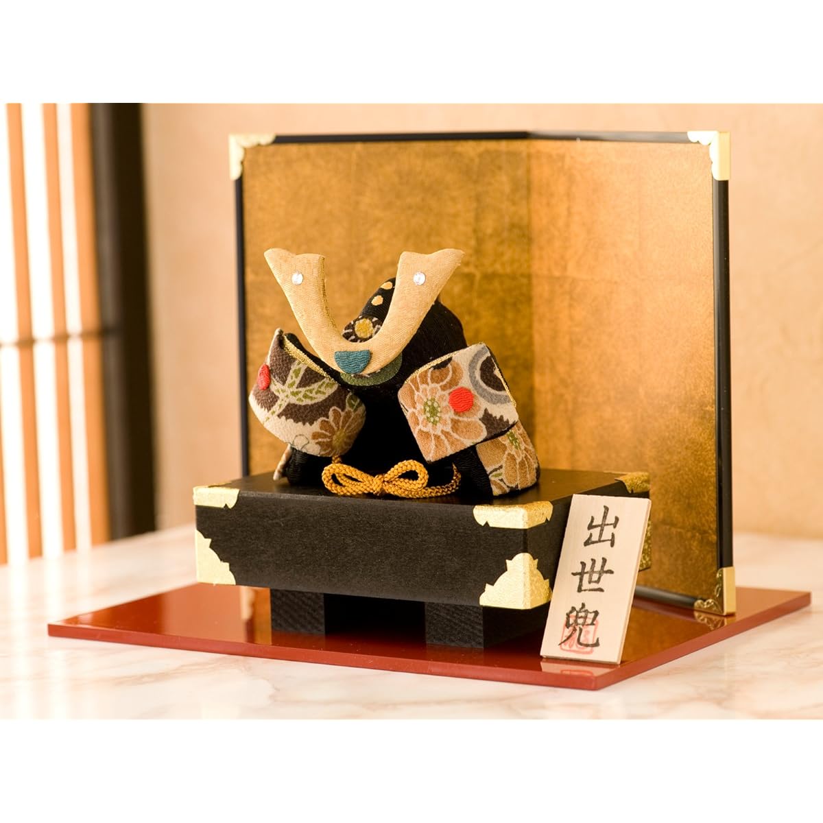 FUN fun Boy's Day Doll Helmet, Compact, Width 20cm, Chirimen, Japanese Pattern Chirimen Helmet, Long-lasting Decoration, Personalized, Nameplate (Sent Separately), Small Indigo