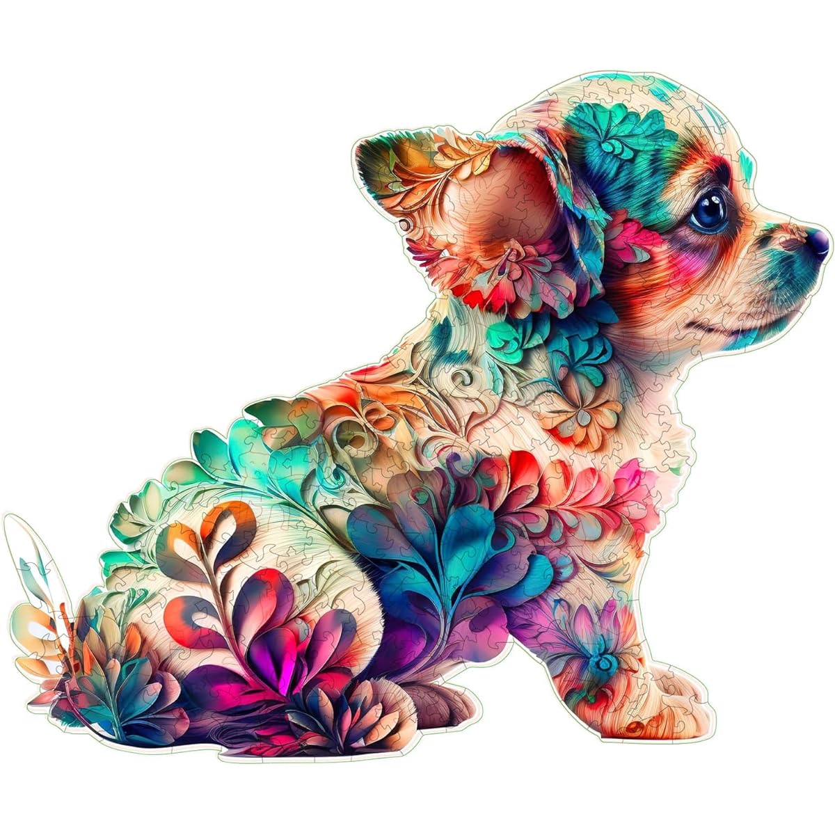 Oxcauix Wooden Jigsaw Puzzle for Adults 227 Pieces Cute Puppies Unique Animal Shape Wood Cut Puzzle 10"x12" Beautiful Gift Packaging