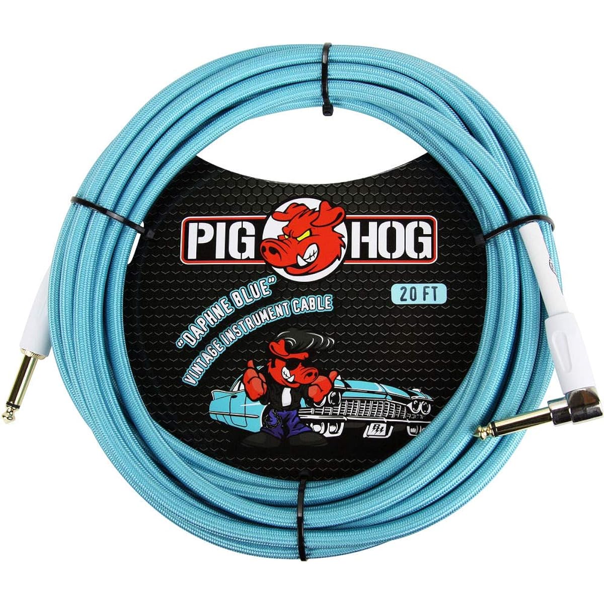 Pig Hog Vintage Series Braided Instrument Cable Dafun Blue 20' Right Angle Set of 2