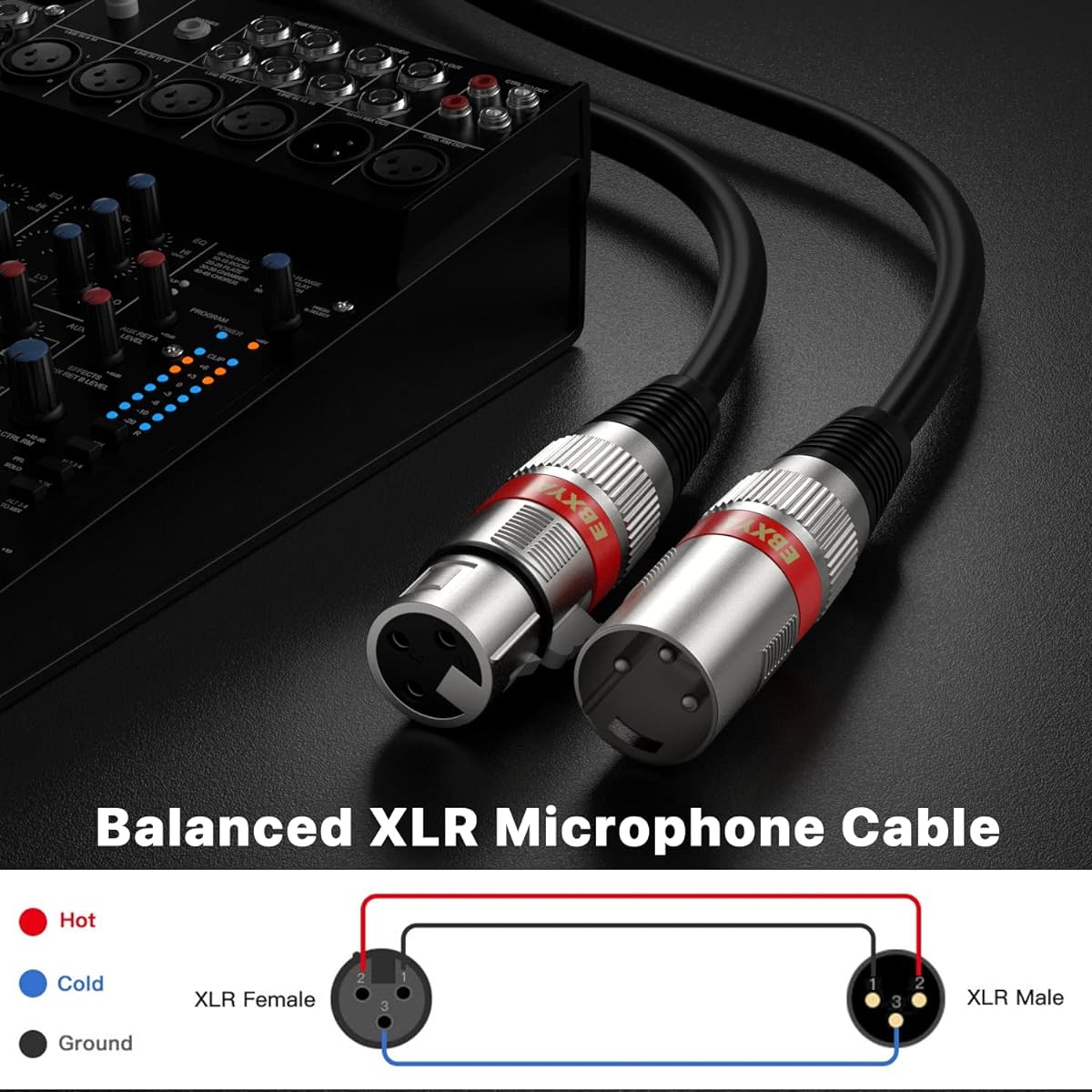 EBXYA XLR Cable 25ft 6 Pack XLR Male to Female 3 Pin Balanced Microphone Cable