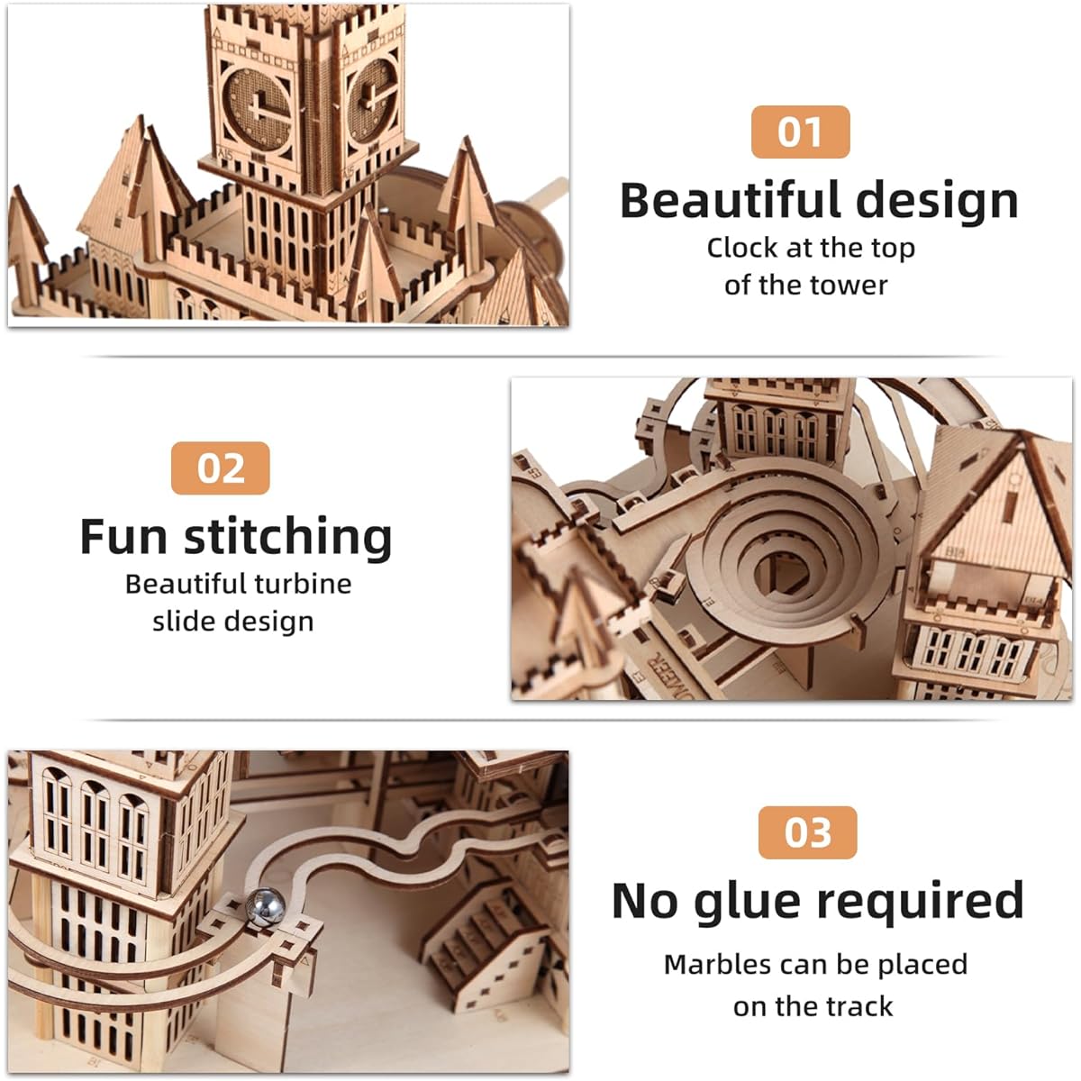 3D Wooden Puzzle for Adults Teens Castle Wooden Puzzle Building Kit LED Light Music Box Rolling Beads Brain Teaser Puzzle Retro Castle Puzzle Craft Mechanical Model for Ages 14+
