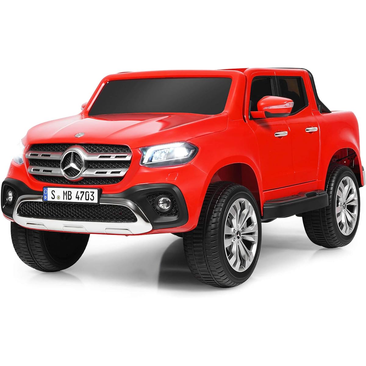Costzon 2 Seater Ride On Truck Licensed Mercedes Benz X-Class Battery Powered with Remote Control 3 Speed LED Lights Horn Music Rocking Mode Electric Car for Kids (Dark Red)