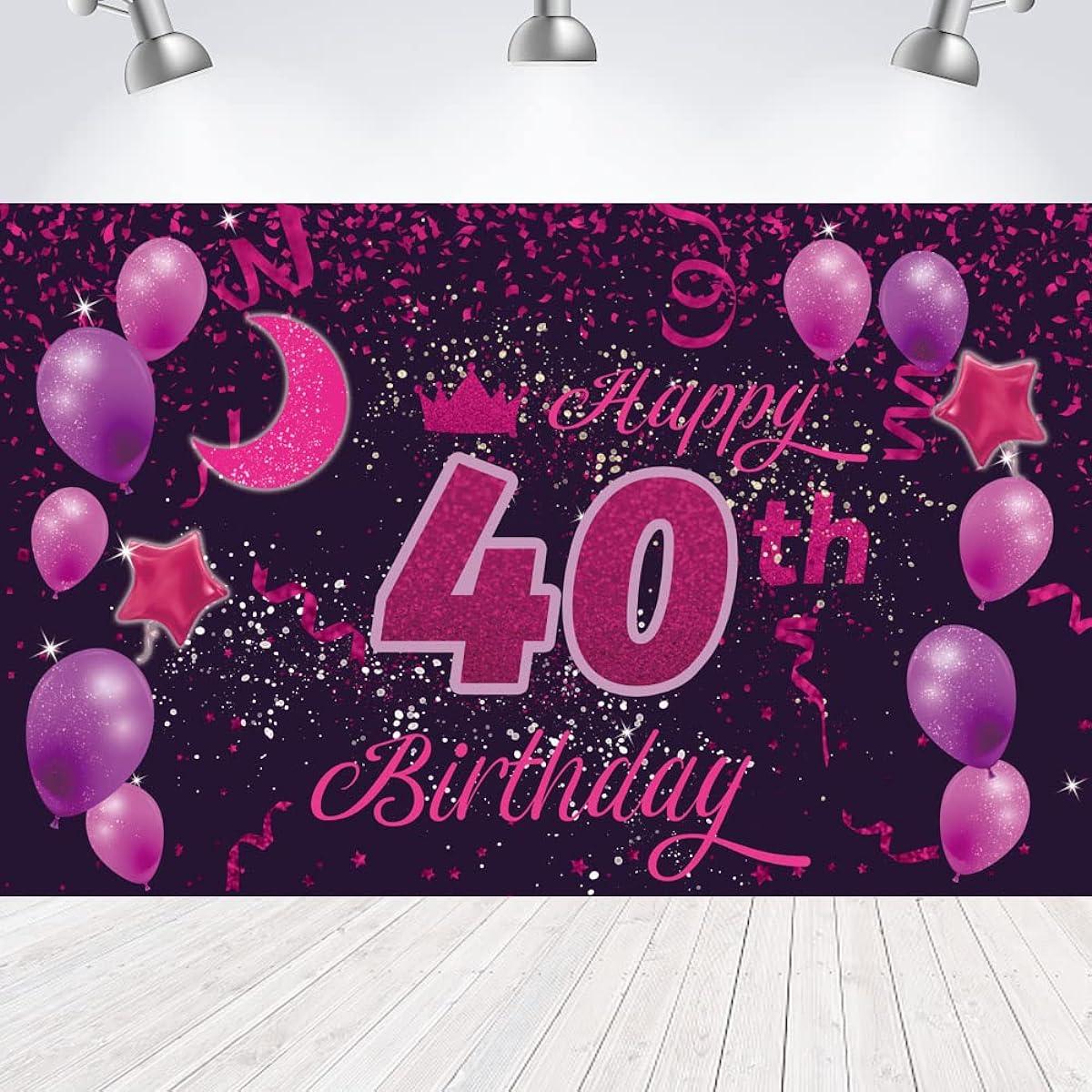 Sweet Happy 40th Birthday Backdrop Banner Poster 40th Birthday Party Decorations 40th Birthday Party Supplies 40th Photo Backdrop for Girls Boys Women Men - Pink Purple 72.8 x 43.3 inches