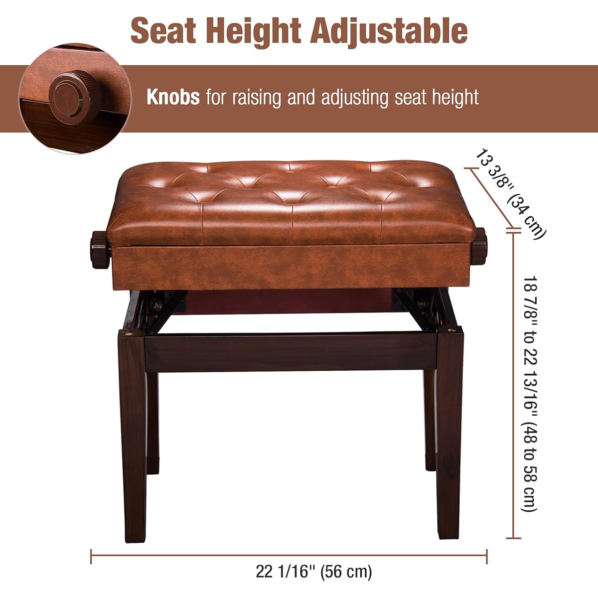 Piano Bench Height Adjustable Leather Padded Keyboard Organ Seat Throne Storage