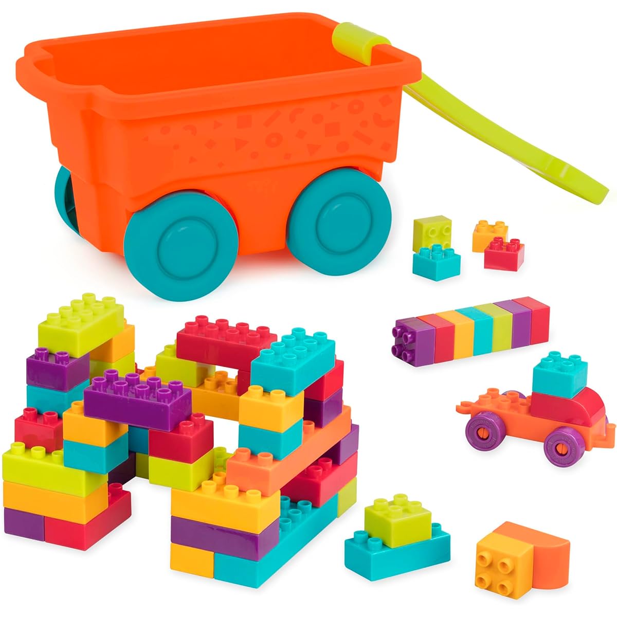 Battat - Locking Block Wagon - Building Toy Blocks for Toddlers (54 Pieces)