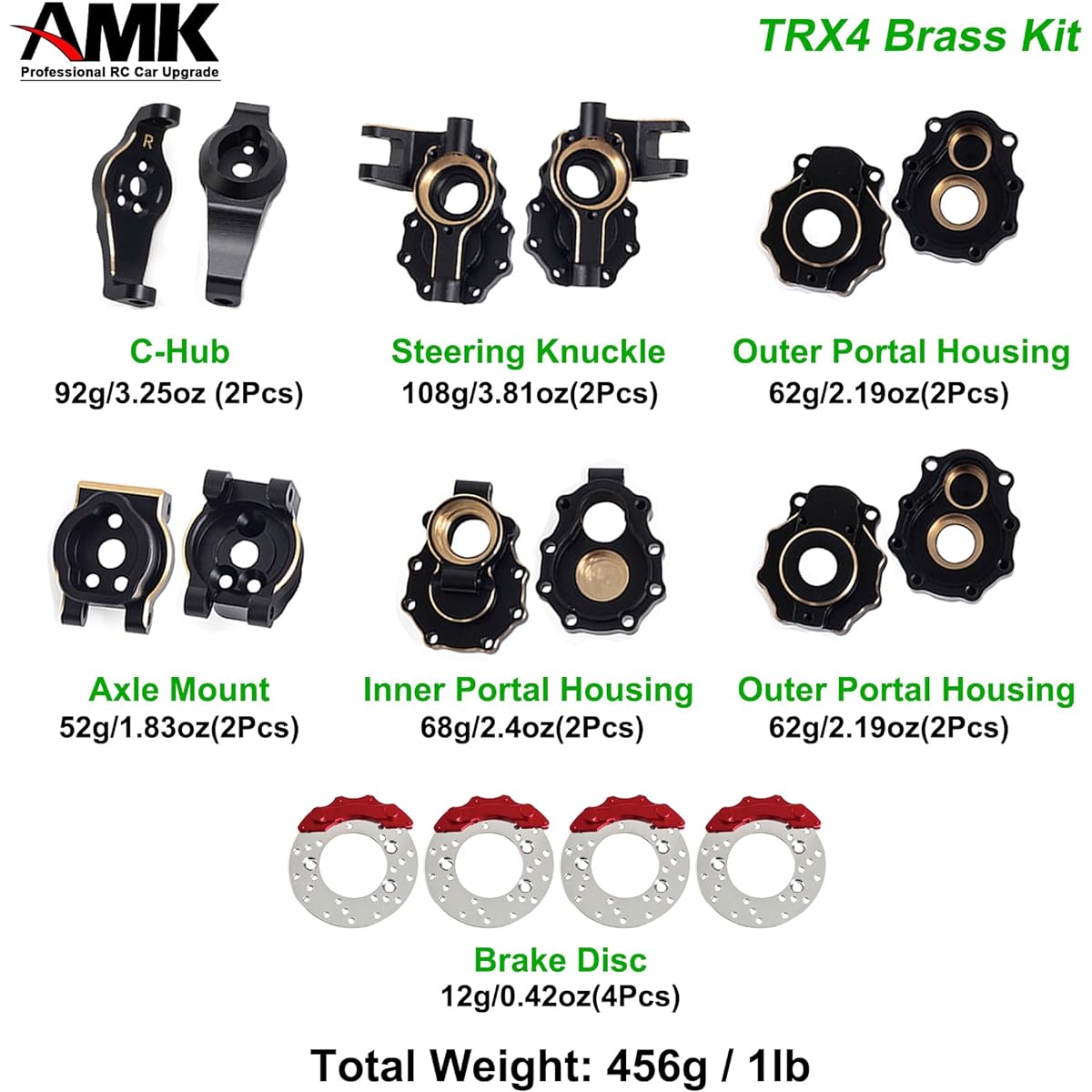 Brass Counterweight Black Coated TRX4 Portal Axle Housing for 1/10 RC Crawler TRX6 TRX-4 Bronco Defender Upgrade (8 in 1 Set for TRX4)