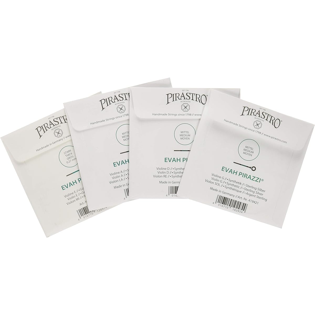 EVAH PIRAZZI violin string set (E string: gold steel 0.27 ball end)