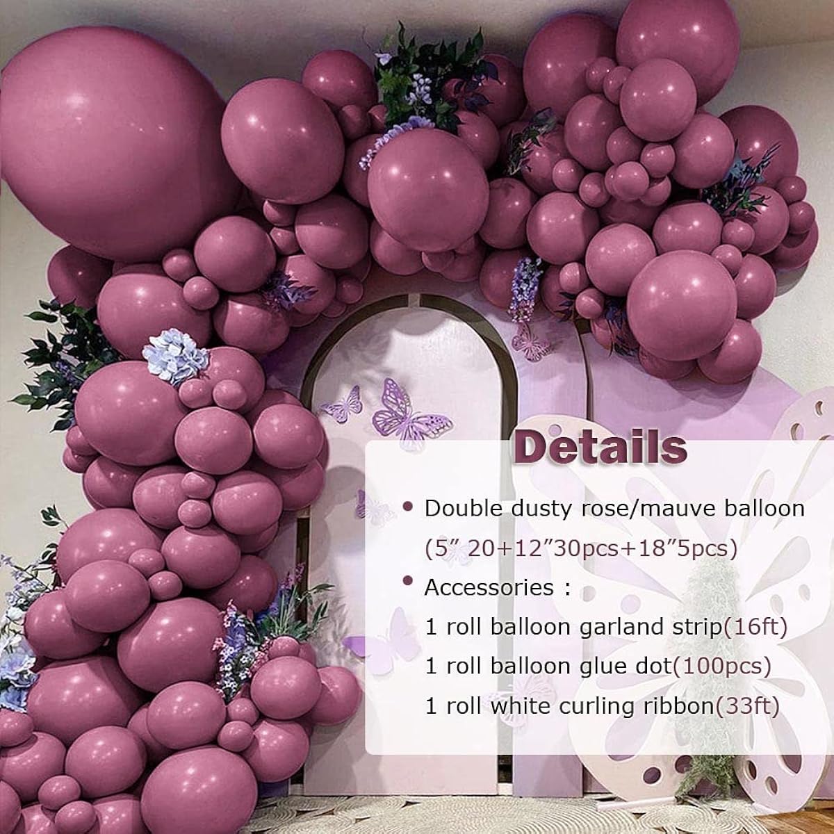 Dusty Rose Pink Balloons Double Plush Mauve Pink Balloon Garland Retro Pink Latex Balloons Different Sizes Plum Balloon Arch Kit for Baby Shower Wedding Birthday Party Decoration
