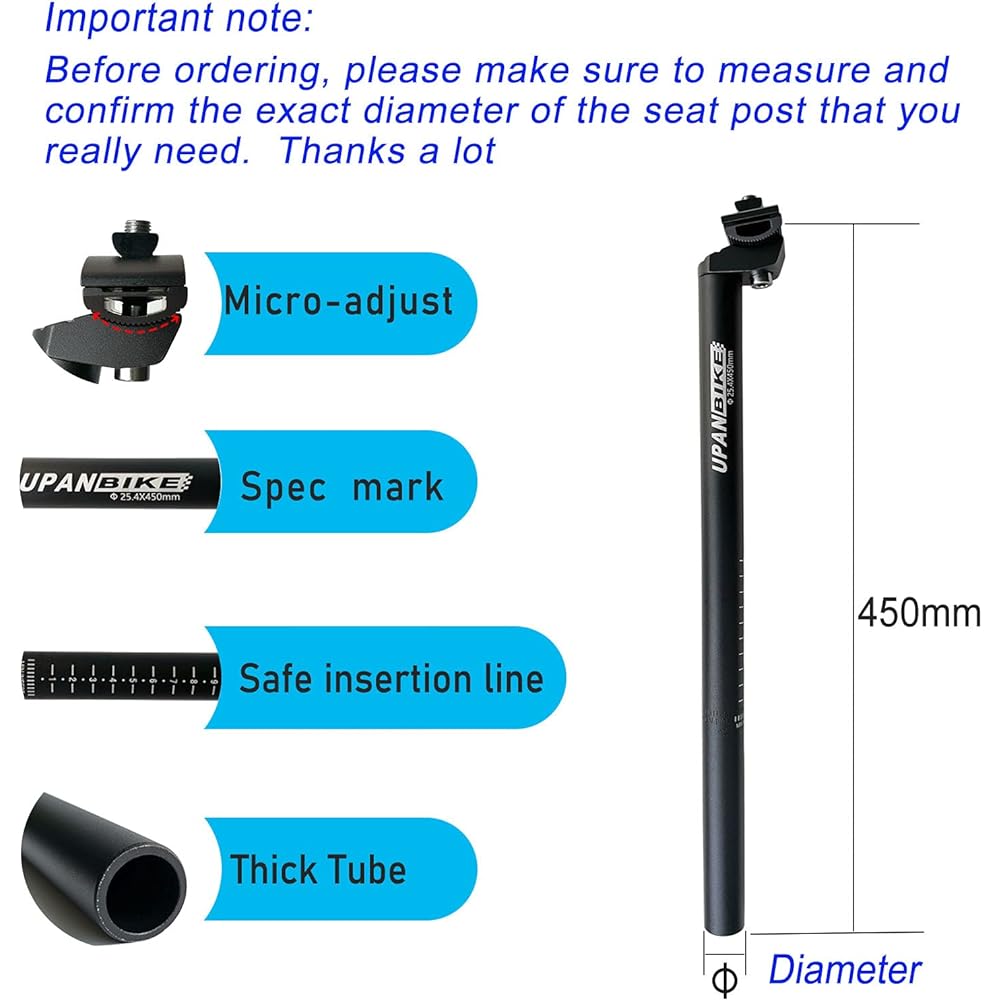 UPANBIKE Bicycle Seatpost Φ25.4mm 27.2mm 28.6mm 30.4mm 30.9mm 31.6mm 45cm Long Mountain Bike Road Bike Seatpost