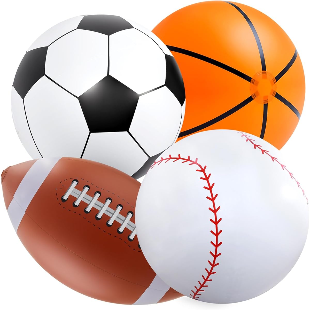 Lewtemi 4pcs Inflatable Sports Balls Large Inflatable Beach Ball Inflatable Baseball Soccer Ball Basketball Football for Summer Pool Outdoor Activities Games Sports Birthday