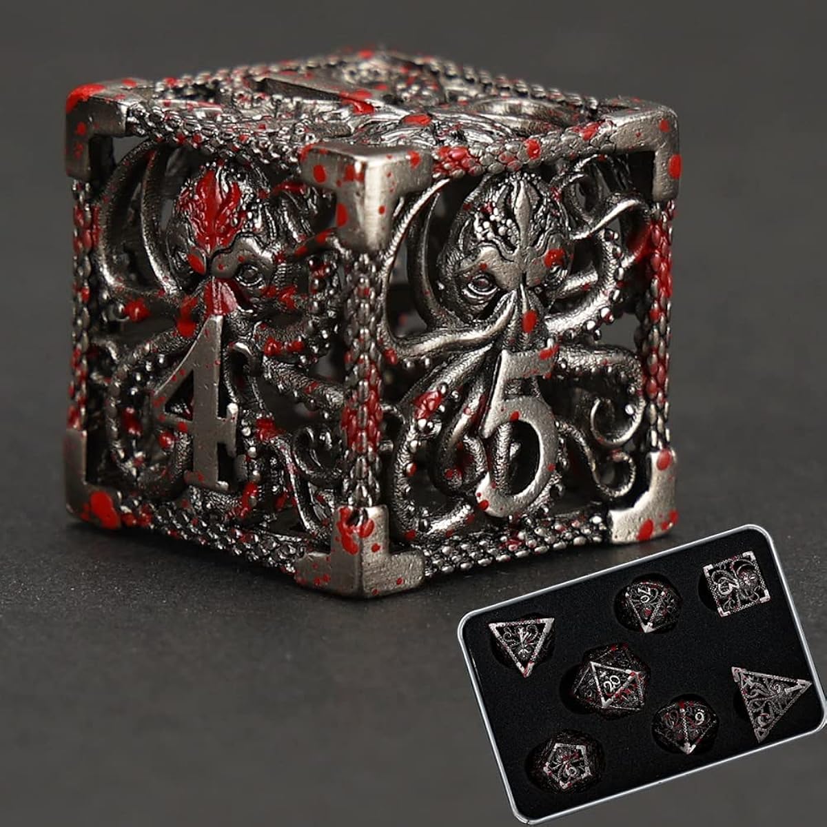 Cthulhu Metal Dice DND Set Role Playing Dice D&D Pure Copper Hollow Polyhedral Dice Perfect for Dungeons and Dragons RPG Explorer Savage World and Tabletop Games