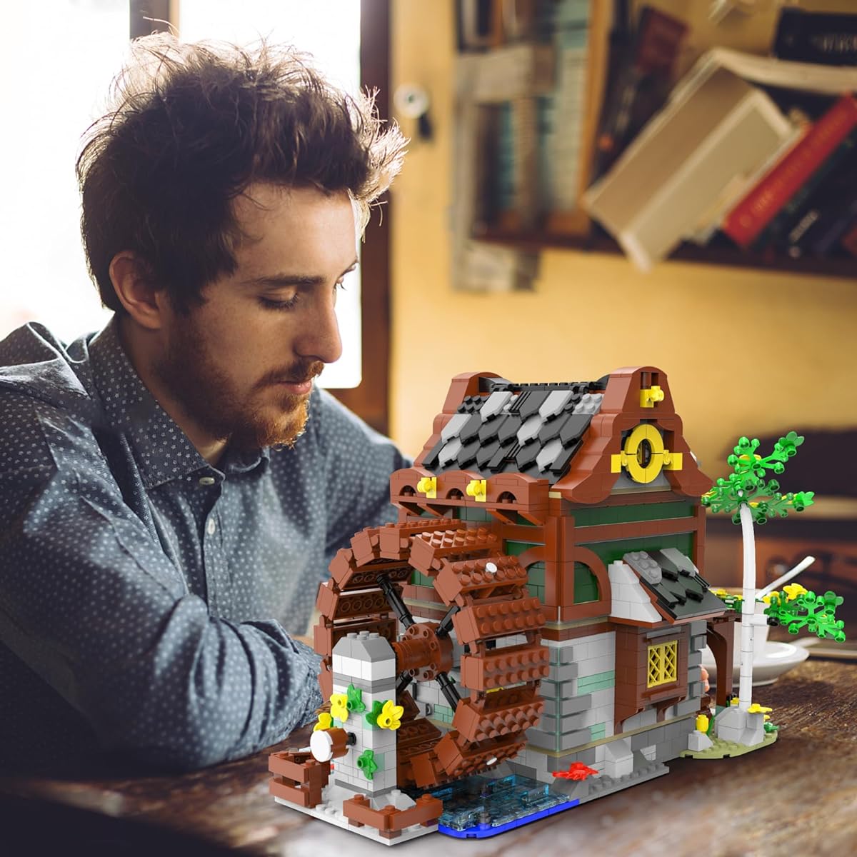 JMBrickalyer Medieval Town Water Mill Building Set for Adults Modular Street View House Model Blocks Model Kits for Adults Medieval Castle Collection Display Home Decoration Gift Ideas 30110