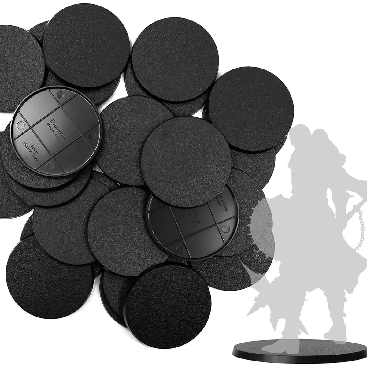 Evemodel 40pcs 80mm Round Base War Game Tabletop Military Simulation Scene ABS Plastic