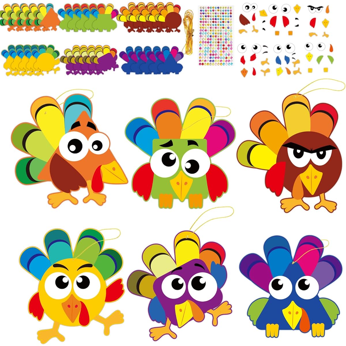 chiazllta Thanksgiving Craft Kit DIY Turkey Craft for Kindergarten Kids Thanksgiving Fall Art Craft Make Your Own Turkey Card Sticker Set Home Class Game Activities for Preschoolers