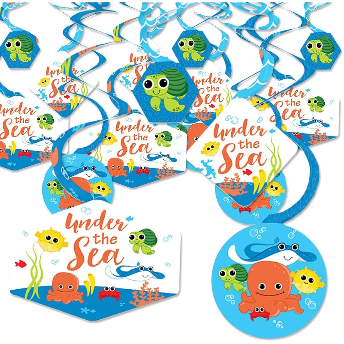 Big Dot of Happiness Under the Sea Critters - Baby Shower and Birthday Party Hanging Decorations - Party Decoration Swirls - Set of 40