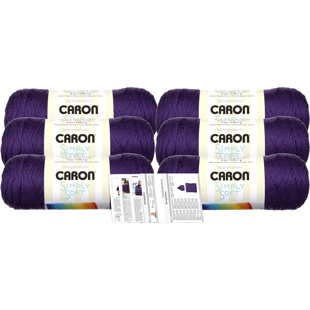 Caron Simply Soft Yarn - 6 Pack with Pattern (Purple)