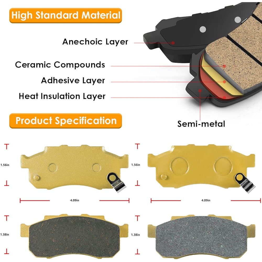 Front & Rear Heavy Duty Ceramic Disc Metal Brake Pads Honda Pioneer 700 500 700-4 2014-2021 06435-HN8-016 06452-HL3-A00 06451-HL3-A00 (3 sets)
