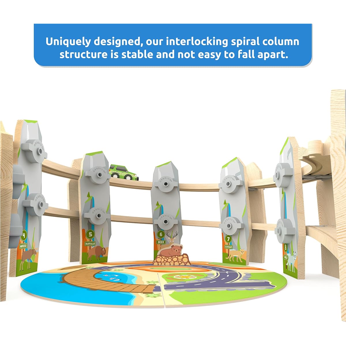 ORBRIUM 141 Pieces National Park Spiral Wooden Train Set STEAM STEM Multi-Level Brio Compatible with Thomas' Wooden Railway