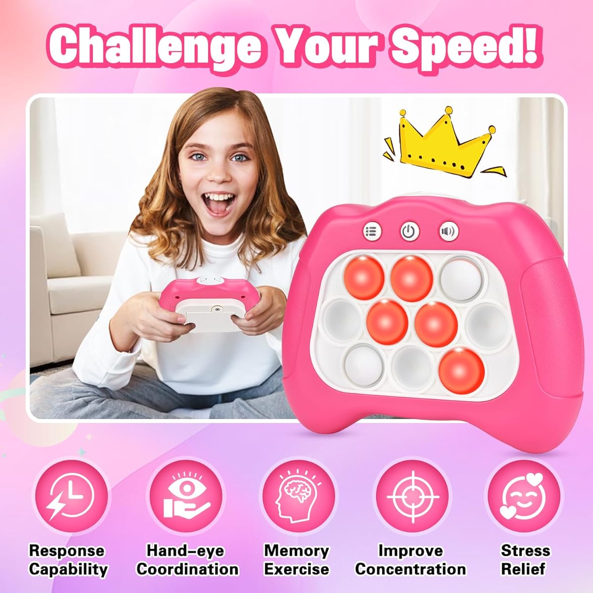 MOFGDNI Pop Light Up Game Fidget Toys for Kids Ages 8-12, Fast Push Bubble Game Console Handheld Game Toys for Kids Ages 6-12, Travel Games, Autism Sensory Toys, Birthday Gifts for 5 6 7 8 9 Years Old Boys Girls