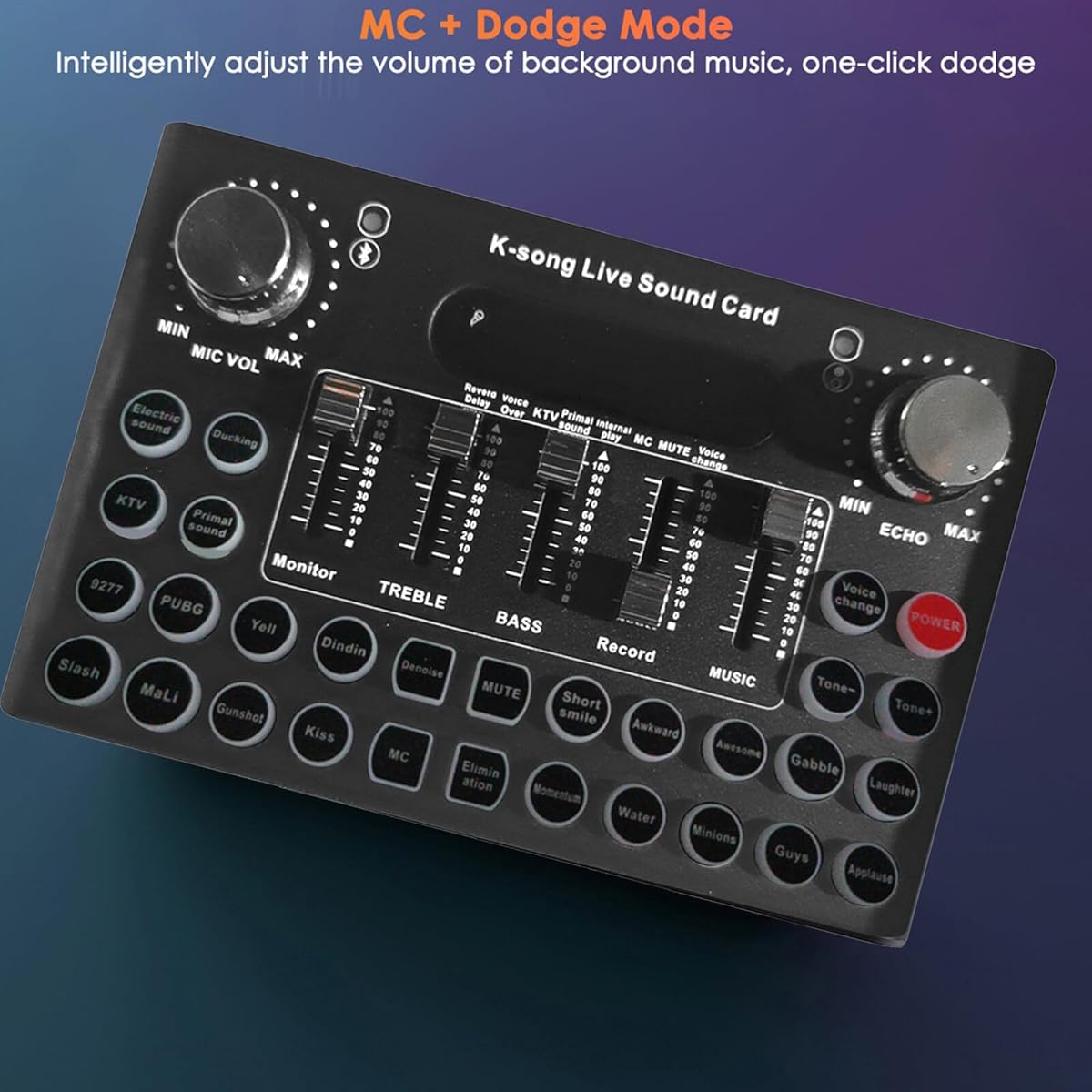 SOONHUA Audio Mixer Bluetooth Mini Sound DJ Mixer Board Universal Voice Changer External Live Sound Card with 18 Sound Effects for Karaoke Singing for Mobile Phone Laptop Computer Game Live Streaming