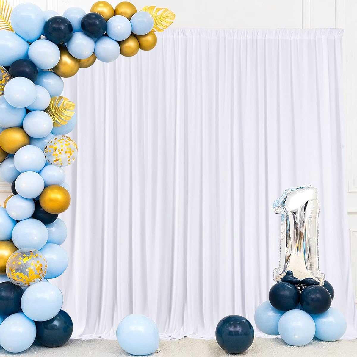 White Backdrop Curtains 2 Panels for Wedding Birthday Party Decoration Photo Props Baby Shower Engagement Graduation Prom Dessert Table Photo Booth Drape 5ft x 10ft