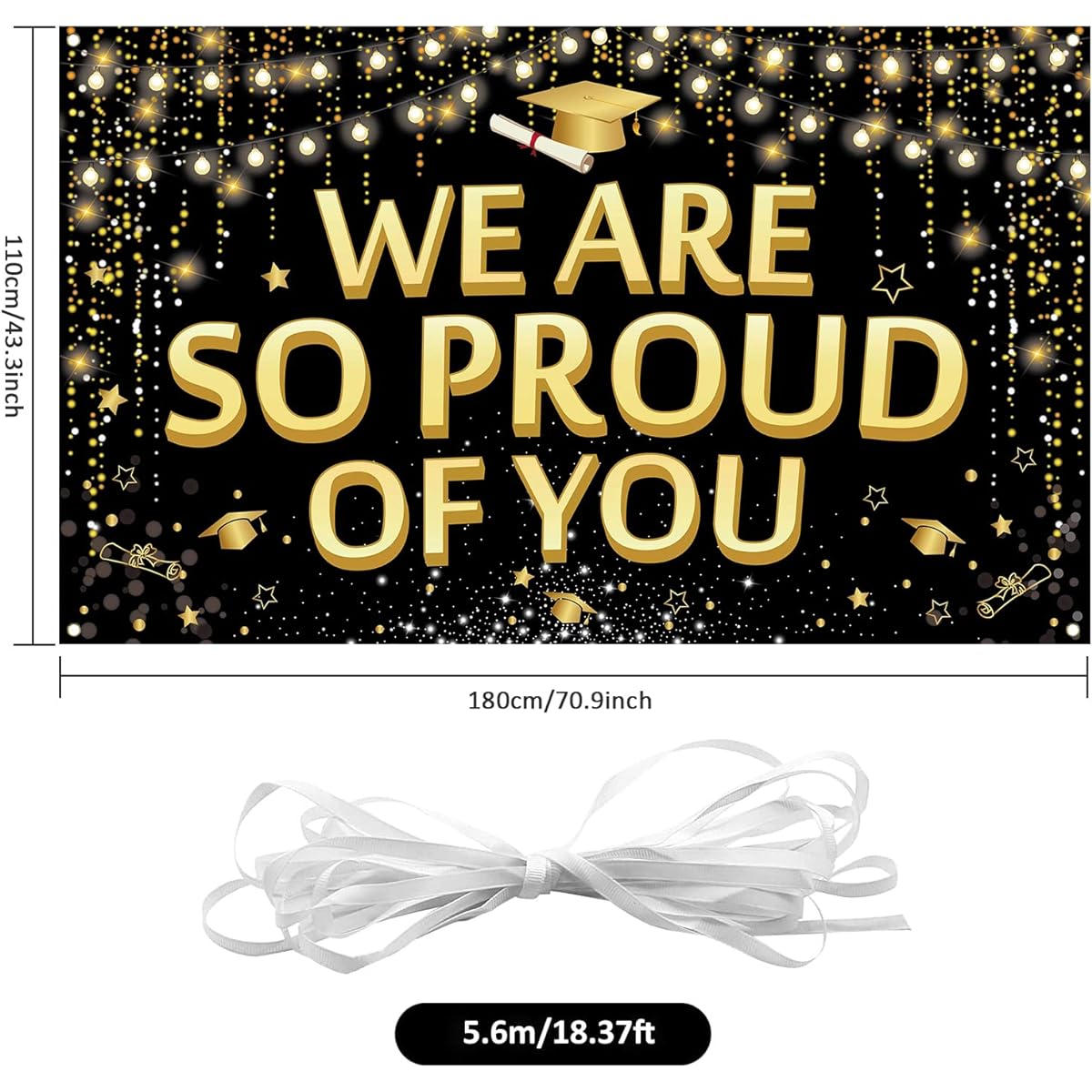 Graduation Decorations Black Gold L We Are So Proud Of You Banner 2023 Graduation Backdrop Banner Indoor Outdoor Graduation Wall Room Decor
