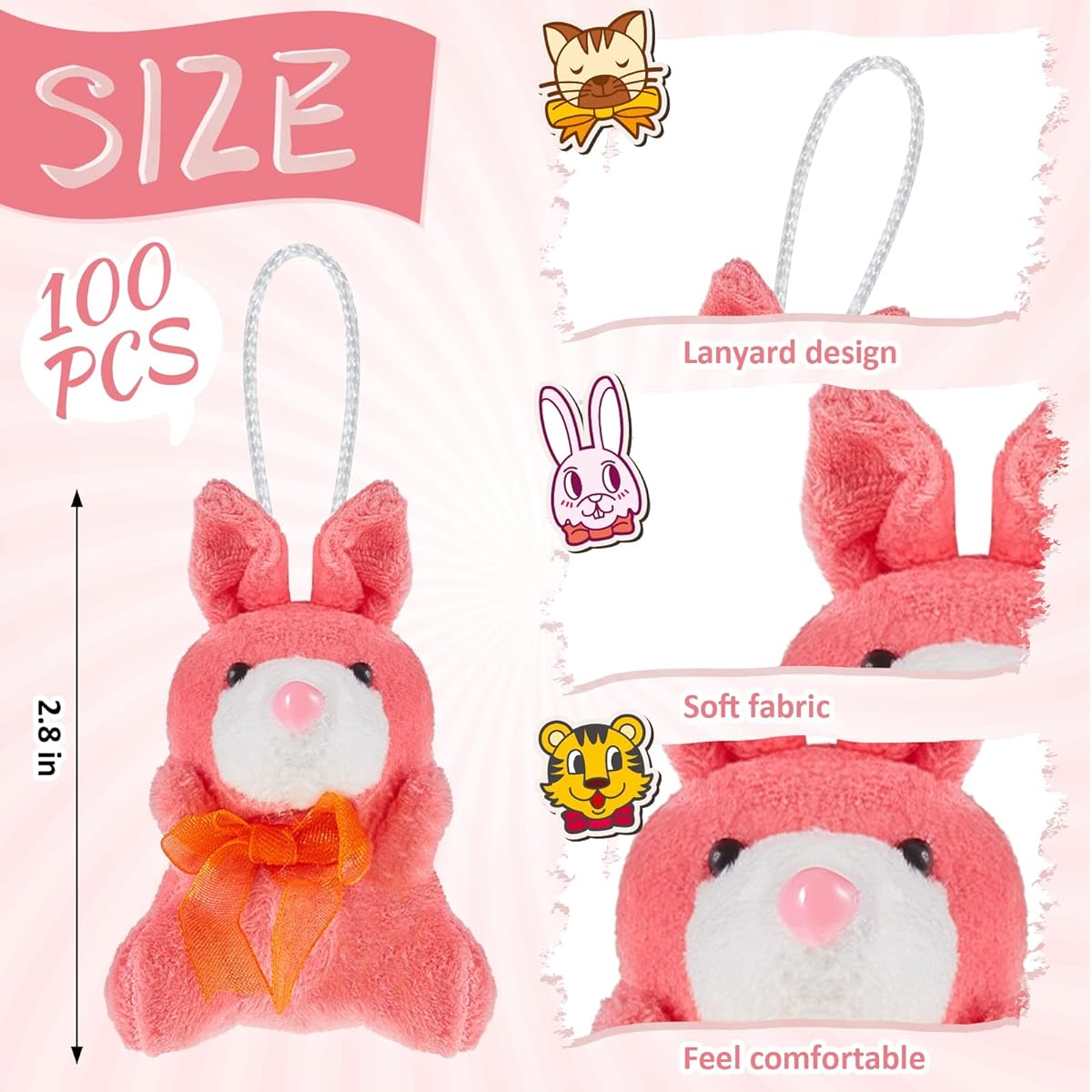 100pcs Mini Plush Animal Toys Set Cute Small Animal Keychains for Boys/Girls Carnival Prizes Claw Machine Party Favors Classroom Rewards Bag Fillers 28 Styles, As Pictures Show , 2.8 inches high