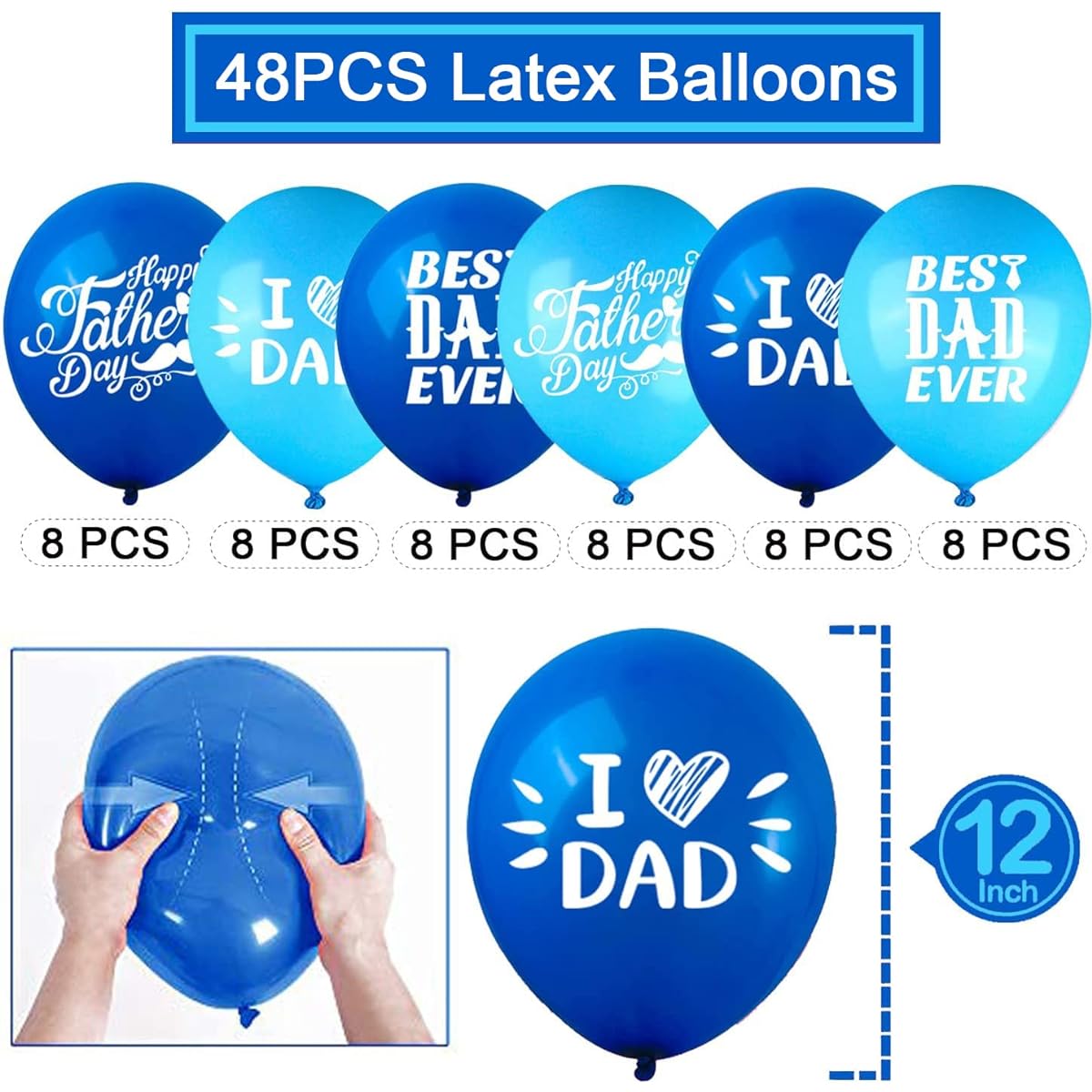 Father's Day Balloons Party Decorations Supplies - Latex 12" Happy Father's Day Party Supplies - Best Dad Ever Party Decorations