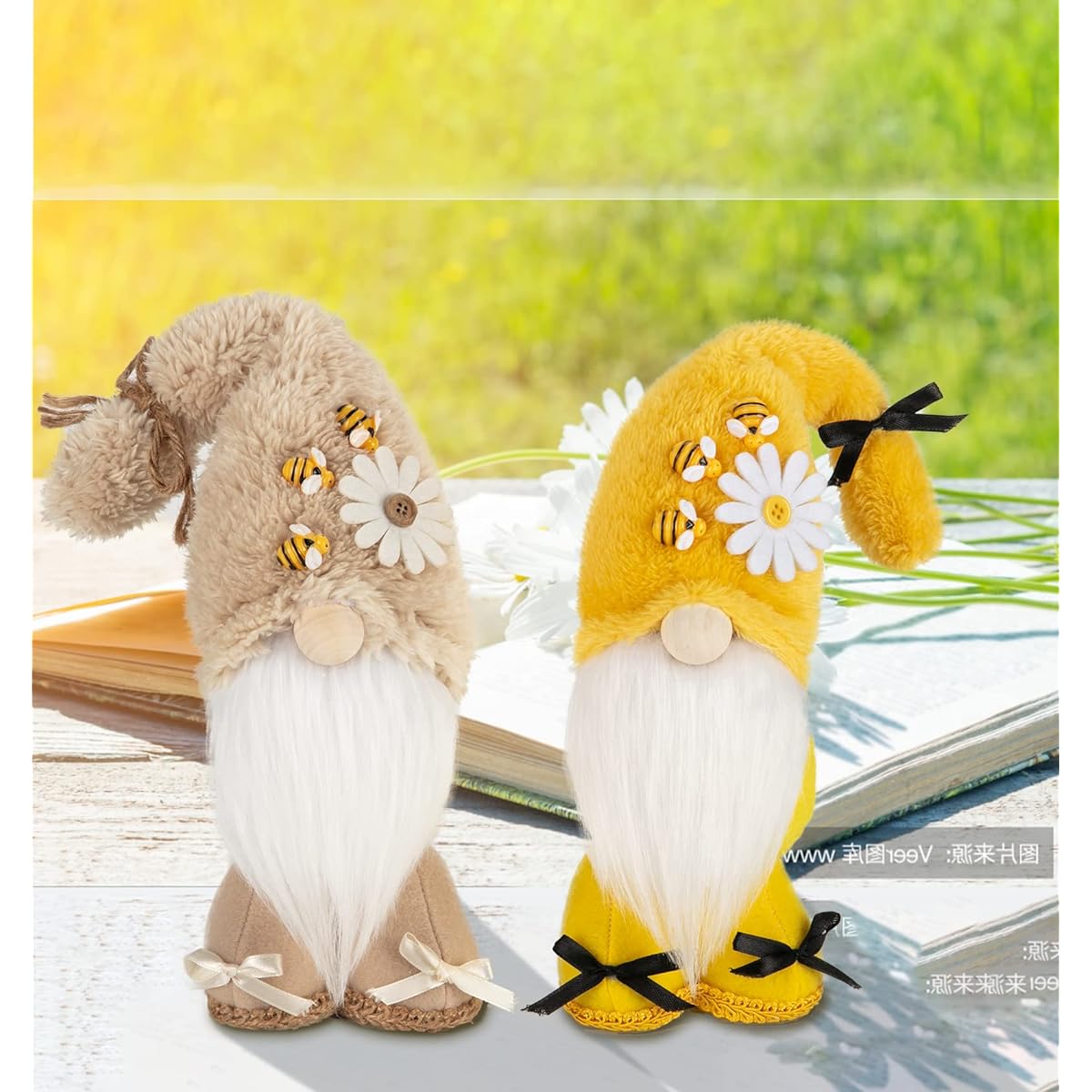 Bee Gnomes Decoration, Sunflower Doll Decoration, Bumblebee Gnome Stuffed Decoration, Spring Summer Bee - Faceless Handmade Swedish Cute Bee Elf Doll Collection Gift Farmhouse Kitchen Stuffed Toy Set of 2 (Yellow)