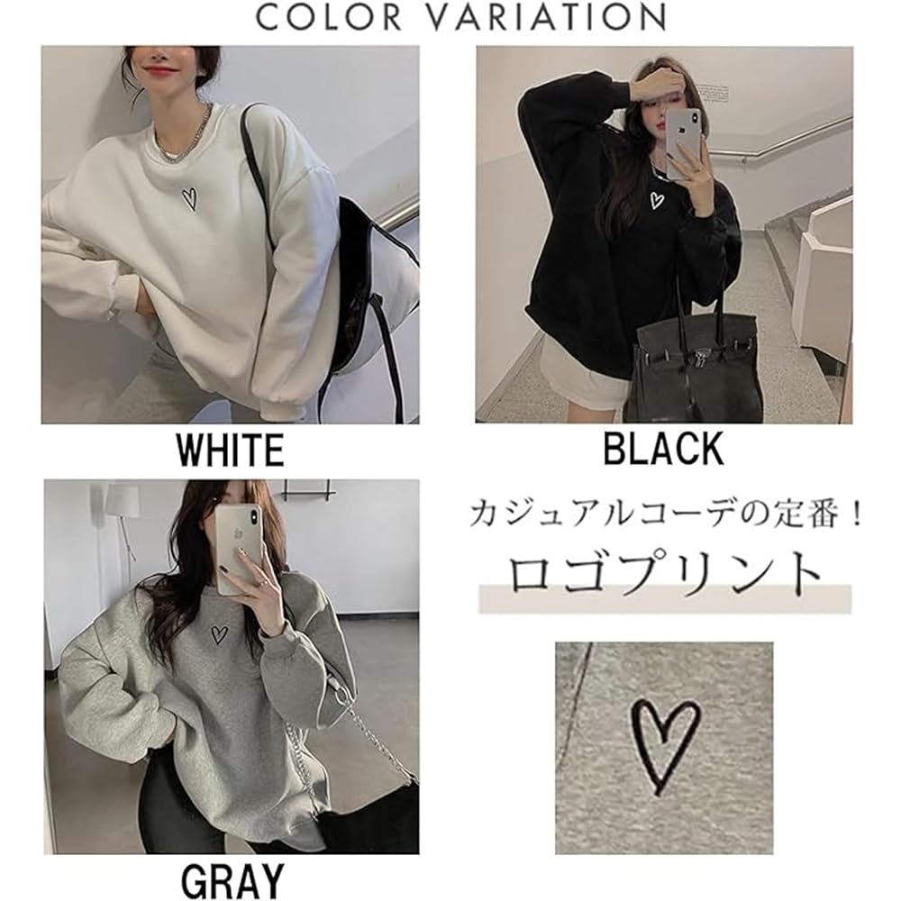 [SLOW & MELLOW] Heart Logo Sweatshirt Women's Sweatshirt Korean Fashion Casual Pullover One Point Logo Simple Street Loose Tops 3 Colors
