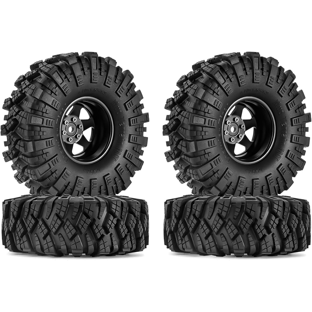 INJORA 1.9 Mud Tire Set Offset 8.9mm Beadlock Wheel Rim for 1/10 RC Crawler Car Axial SCX10 90046 UTB18 TRX4 SCX10 Pro (Black)