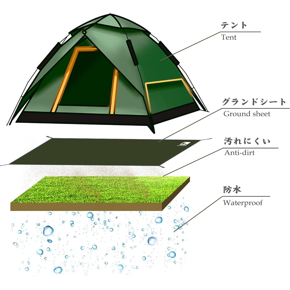 Tent sheet, waterproof, ground sheet, double-sided waterproofing, camping, sunshade, lightweight, compact, multi-ground mat, outdoor, camping, mountain climbing, picnic, storage bag included, suitable for 12,345 people (90/140/180/210/240cm x 210cm)…