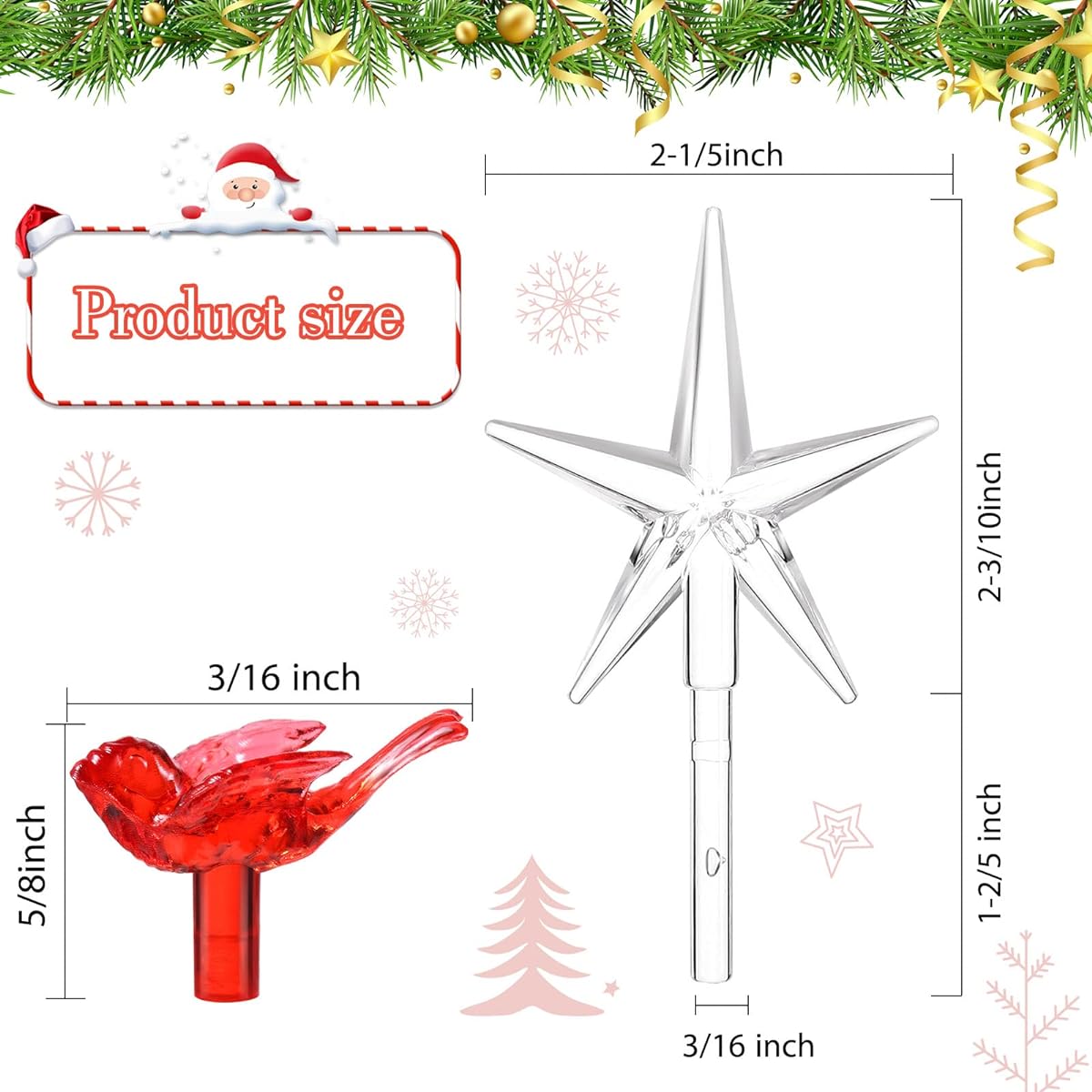 Plastic Christmas Tree 100 Medium Bird Bulbs 5 Stars Replacement Tree Bulbs for Ceramic Christmas Tree Decorations (Red)