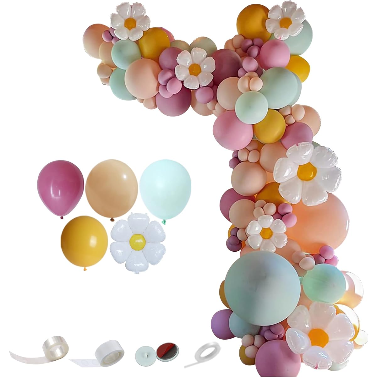 MYDECORBL Daisy Balloon Arch Kit, 128pcs Daisy Balloons Combination Daisy Party Decorations for Groovy Theme Party Birthday Baby Shower Wedding Celebration Forest Theme Decorations