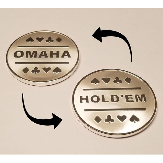 1 x Omaha & Texas Hold'em Silver Plated Metal Dealer Button Perfect for Round Poker Games.