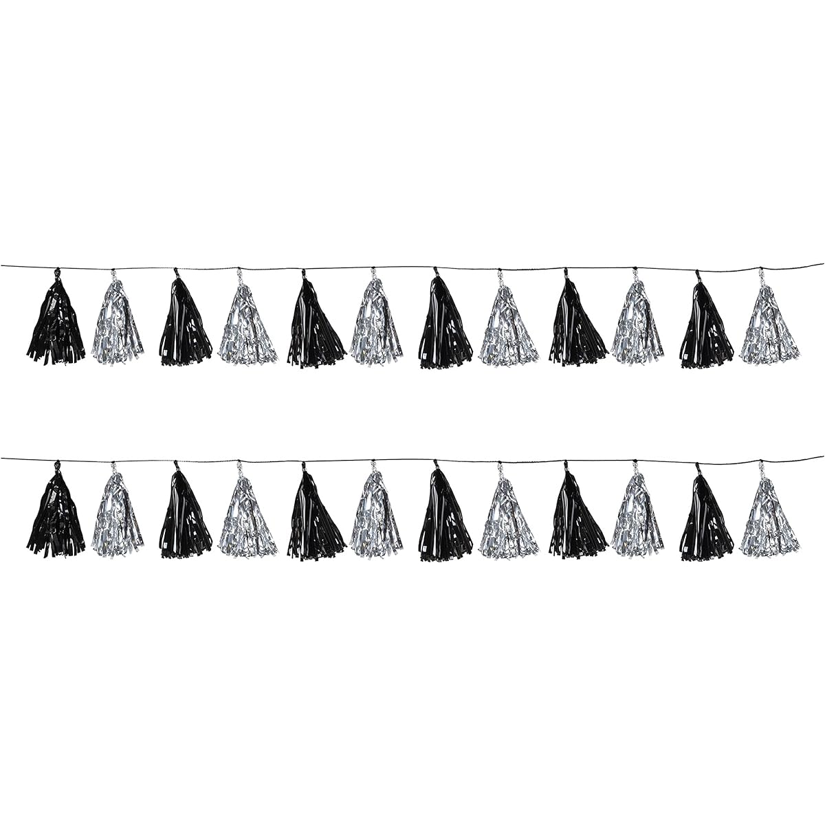 Beistle Metallic Tassel Garland New Year's Eve Decorations Graduation Party Supplies Awards Night Banner 9.75" x 8' Black/Silver