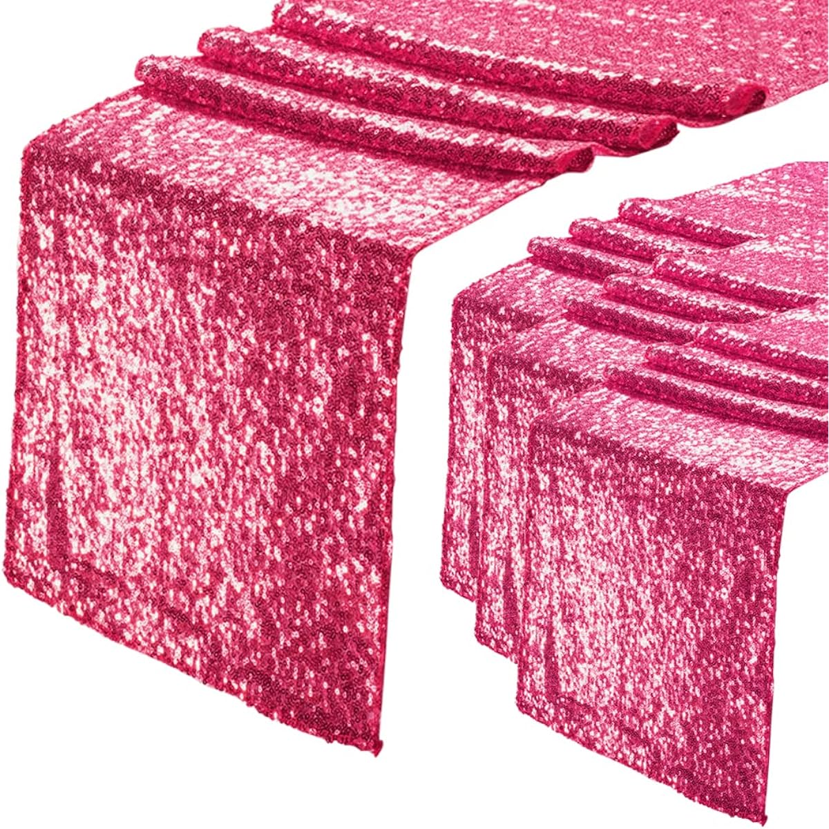 Eternal Beauty Sequin Table Runner - Sparkling Sequin Table Runners for Parties, Christmas, Weddings, 12" x 72", Hot Pink, Pack of 4