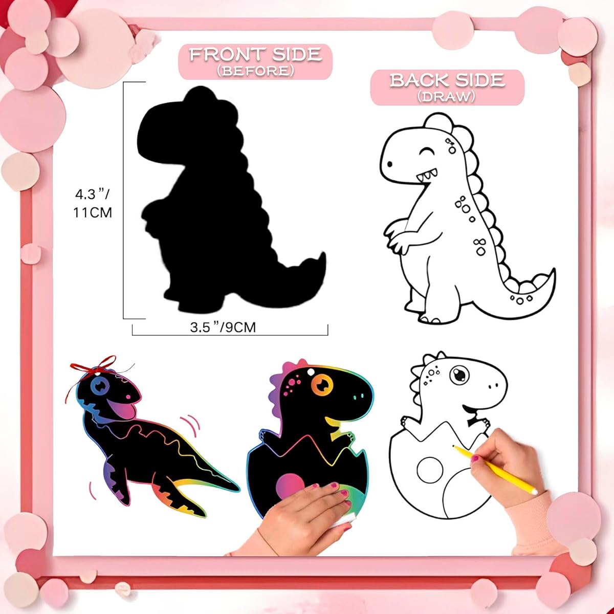 12pcs Dinosaur Scratch Paper Art Set Hanging Craft Art Kit Magic Rainbow Animal Scratch Cards with 12 Wooden Stylus Pens and 12 Ribbons for Kids/Classroom/Party/Favors/DIY Art Decoration