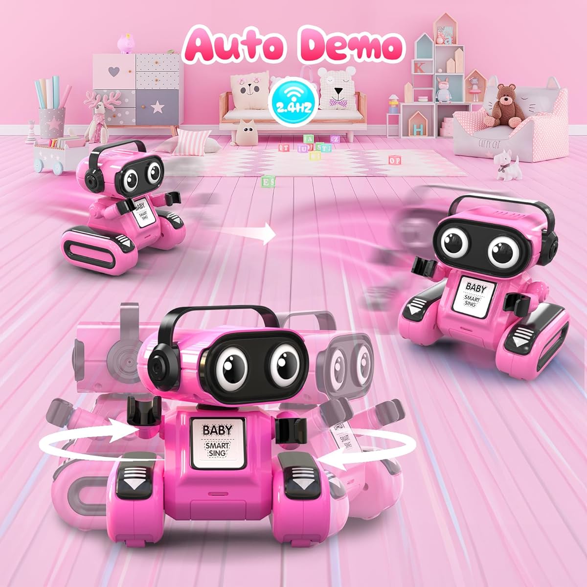 beefunni Smart Robot Toys for Girls 4-10 with LED Eyes Auto Demo Rechargeable Recording Music Best Christmas Birthday Gift for Girls Toys (Pink)