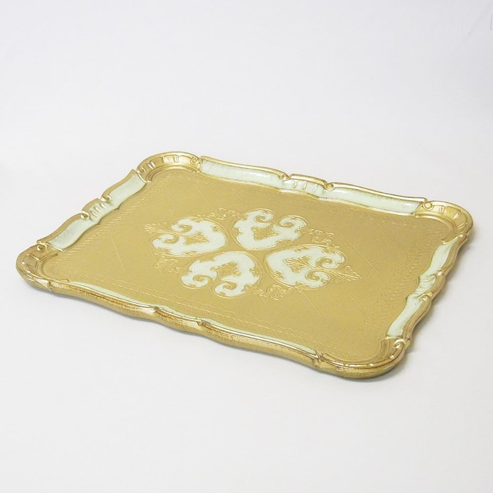 IMA TRADING [Antique style tray made in Italy] Green & Gold 42 x 33 x H2cm 90-1TR4GG