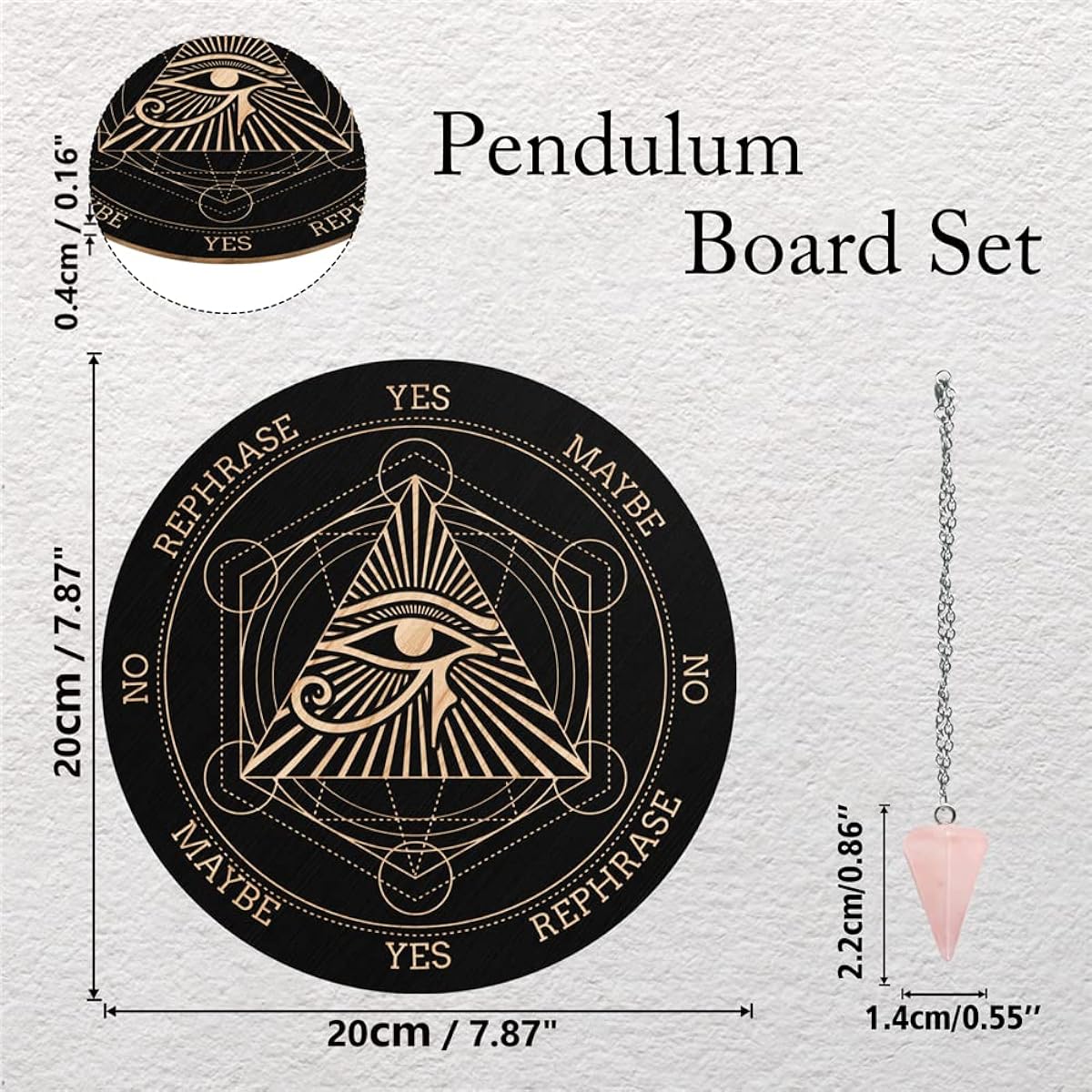 CRASPIRE Pendulum Board Eye of Horus Dowsing Fortune Telling Metaphysical Message Board 7.9 Inch Wood Carving Board Rose Quartz Crystal Dowsing Pendulum Magician Wiccan Altar Supplies Kit
