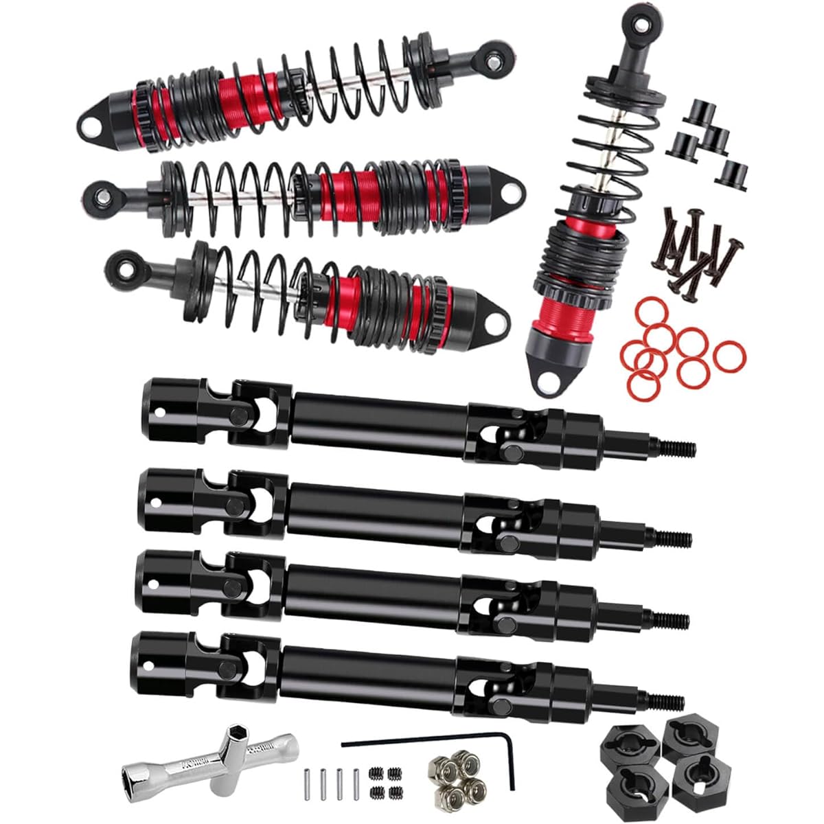 RCMYou RC Shock Absorbers & Drive Shaft Upgrade Parts for 1/10 Arrma Granite/Senton 4x4 3S Blx Mega 550/Vorteks 3s blx Front Rear RC Big Bore Shocks/Axles CVD, Red