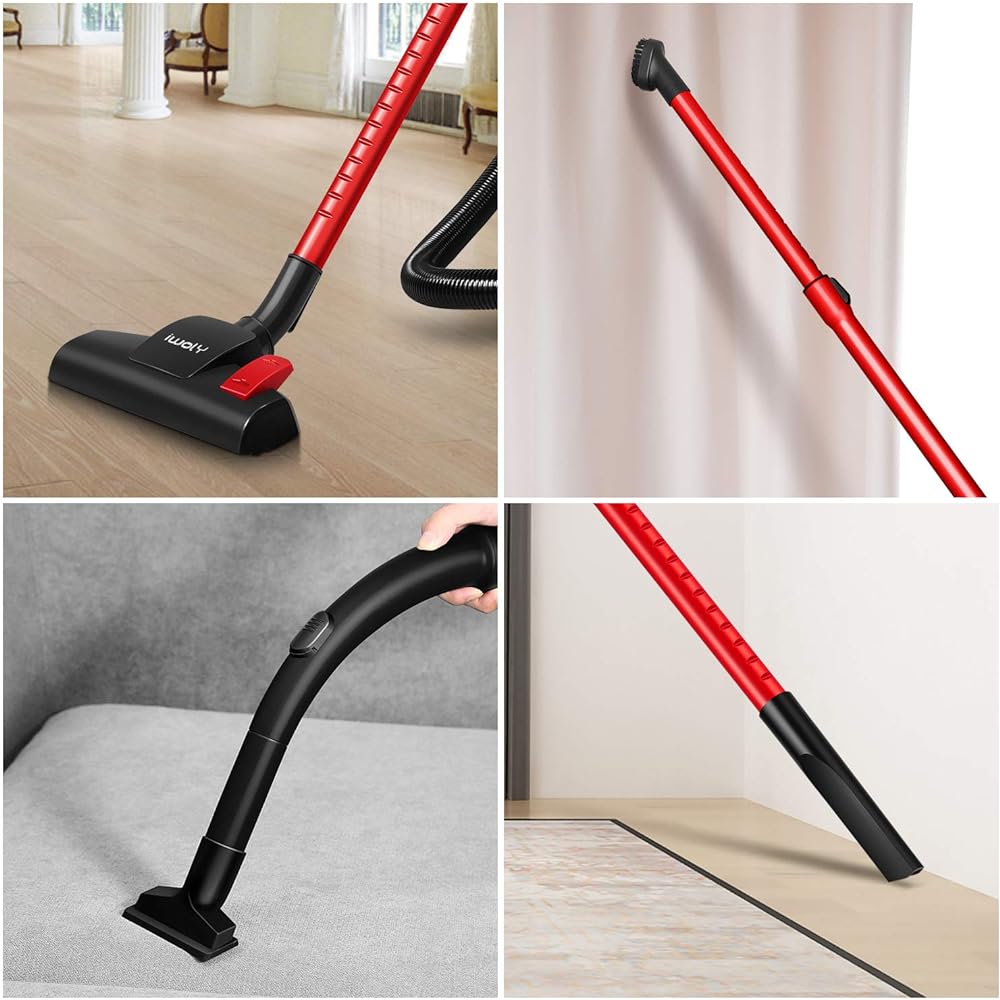 iwoly Vacuum Cleaner Canister 20000Pa Super Strong Suction High Power Small Lightweight Cord Type Cyclone Cleaner B12 Red